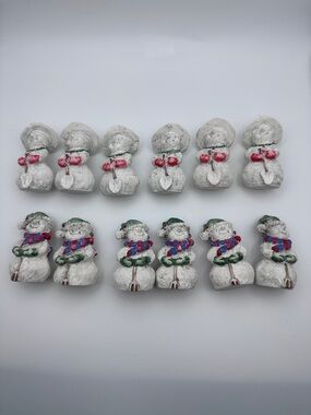 Set of 12 Vintage Hen Feathers Winter Gardeners Snowmen Figurines Collectible
